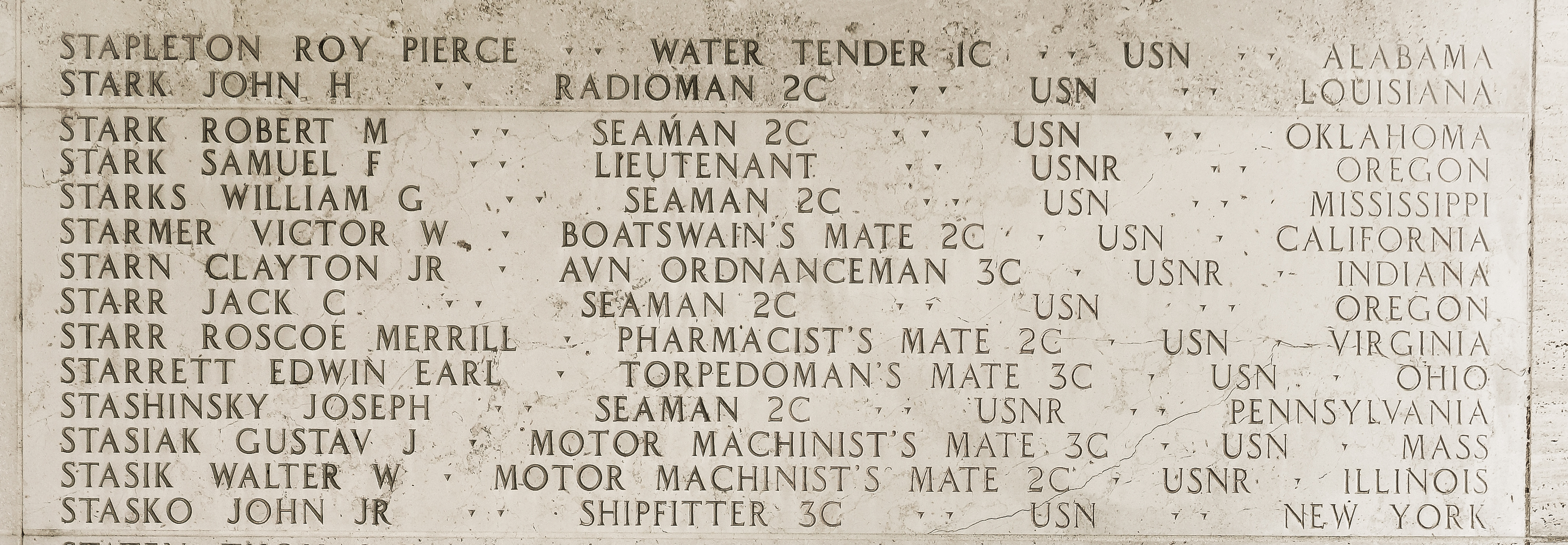 Roy Pierce Stapleton, Water Tender First Class